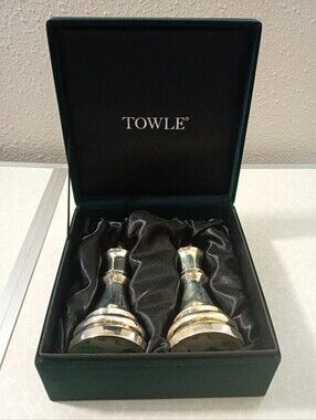 TOWLE Cross Salt & Pepper Sterling Silver Plated Shakers with Velvet Box